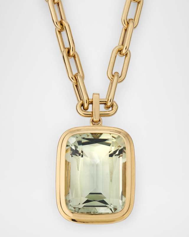18K Yellow Gold Cushion Prasiolite Pendant Necklace
